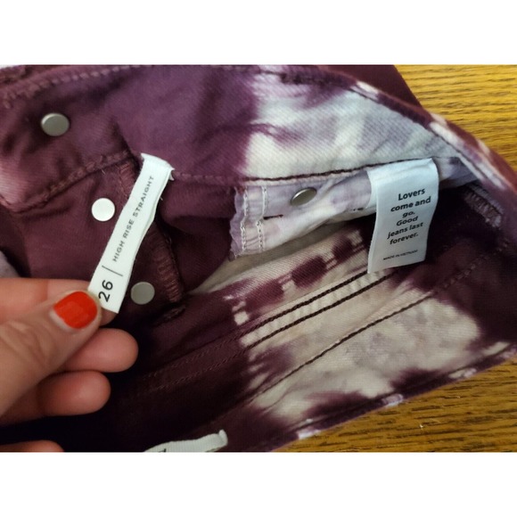 Pacsun 26 High Rise Straight Jeans Tie Dye Raw Hems Button Fly Eco Raspberry - Picture 8 of 13